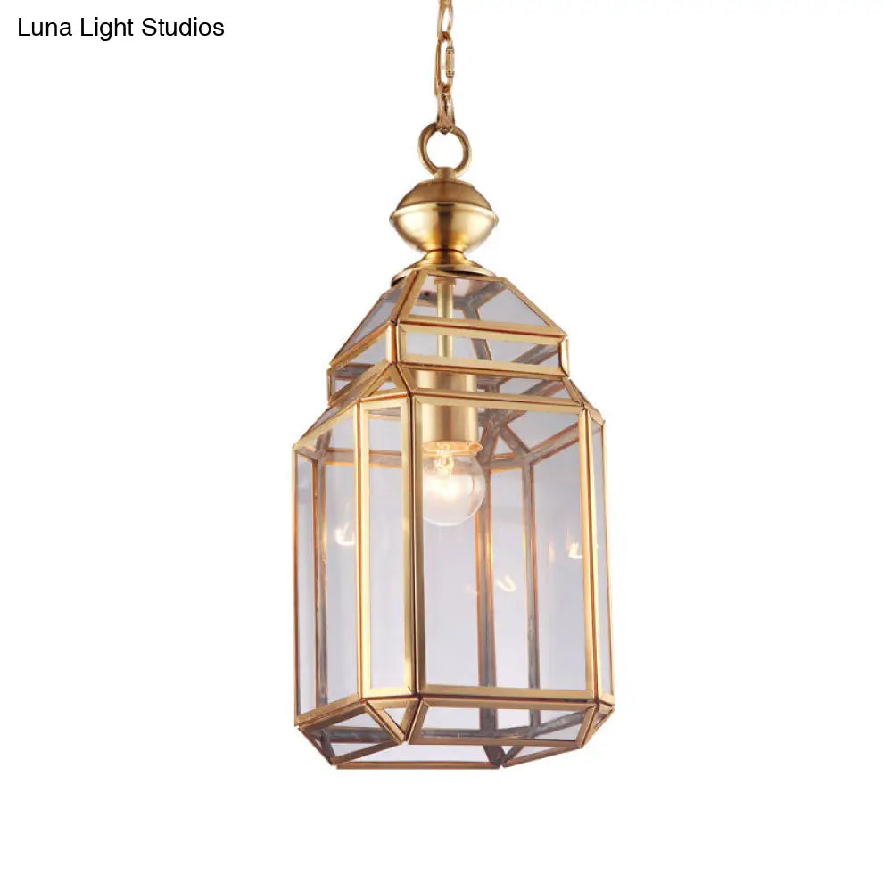 Colonial Single Bulb Lantern Pendant Light Clear Glass Suspension Lamp For Dining Room