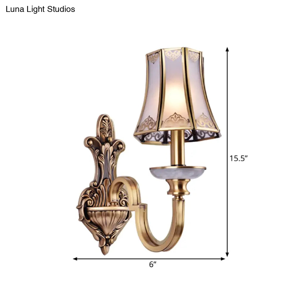 Colonial Style 1/2 Heads Flared Glass Wall Lamp In Brass - Lighting Fixture