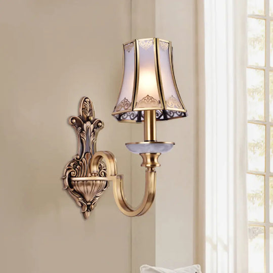 Colonial Style 1/2 Heads Flared Glass Wall Lamp In Brass - Lighting Fixture 1 /