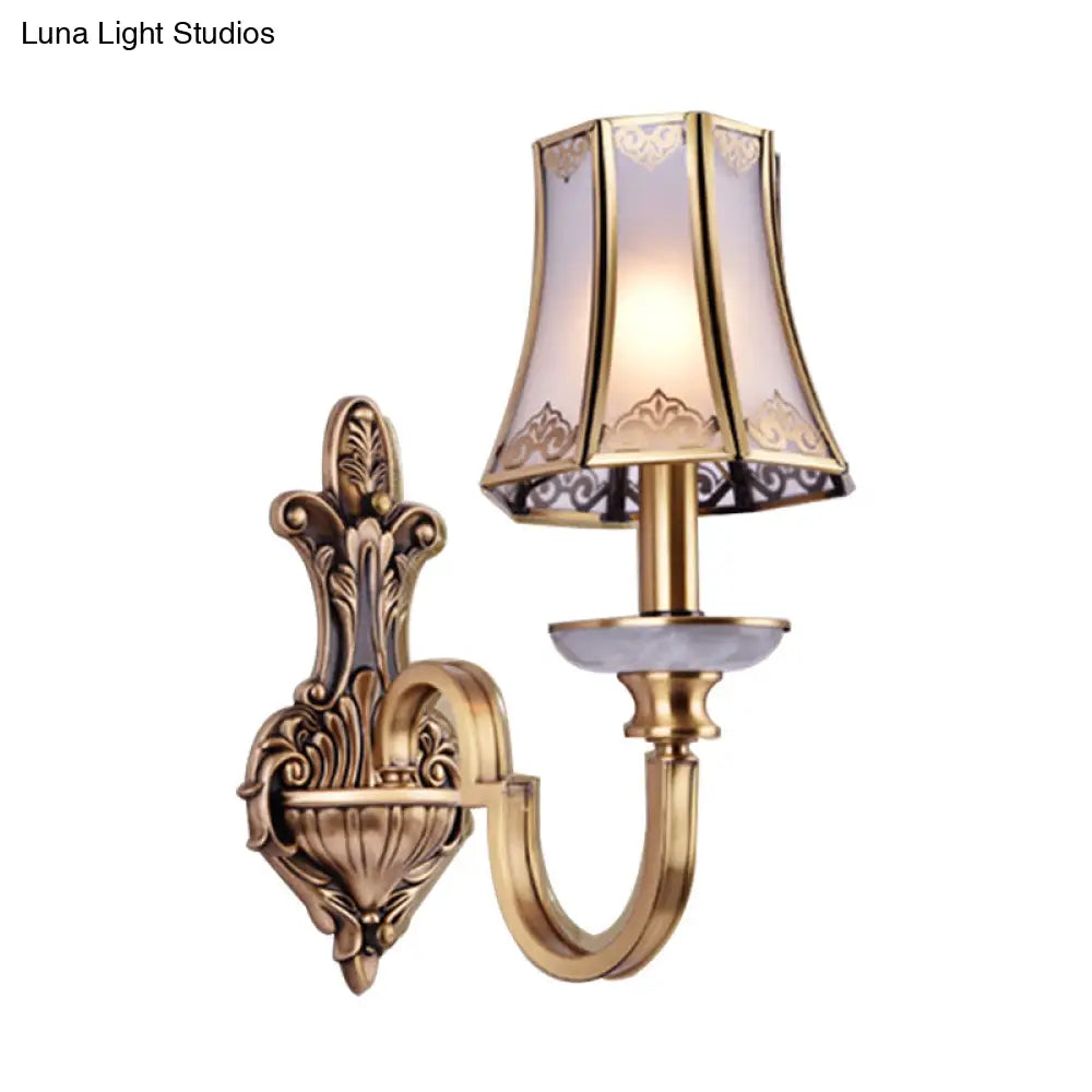 Colonial Style 1/2 Heads Flared Glass Wall Lamp In Brass - Lighting Fixture