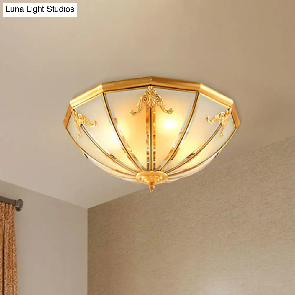 Colonial Style 3 - Light Hemispherical Brass Ceiling Light With Frosted White Glass - Flush Mount