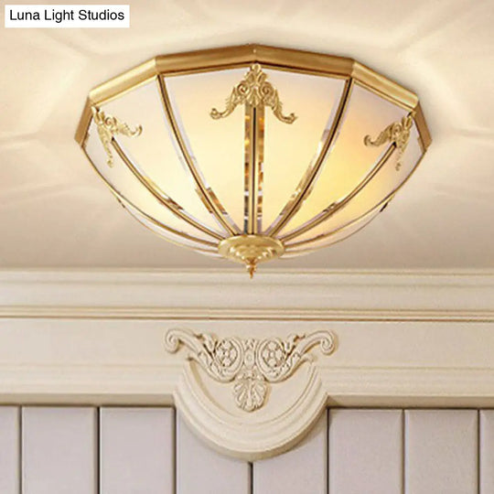 Colonial Style 3 - Light Hemispherical Brass Ceiling Light With Frosted White Glass - Flush Mount