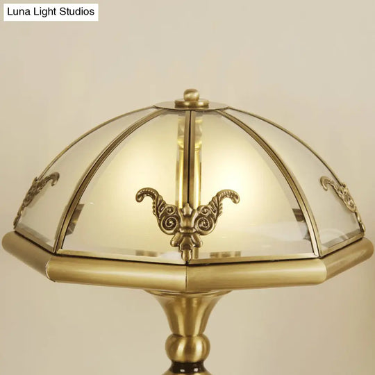 Colonial Style Brass Cap Shaped Frosted Glass Table Lamp With 3 Bulbs - Perfect For Bedroom Night