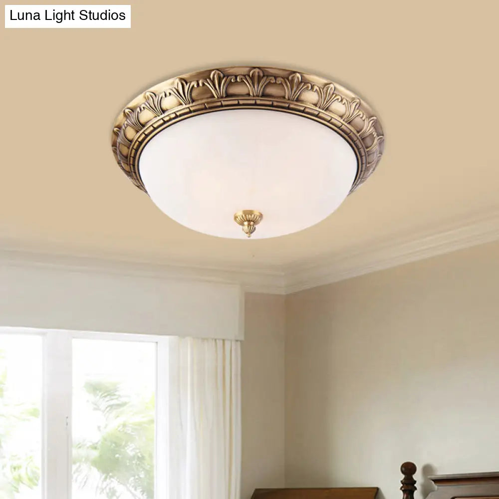 Colonial Style Brass Finish Flush Mount Ceiling Light 2/3/4 Heads White Frosted Glass