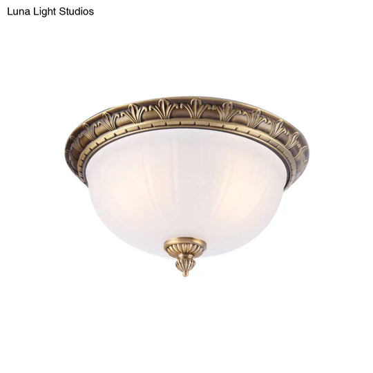 Colonial Style Brass Finish Flush Mount Ceiling Light 2/3/4 Heads White Frosted Glass