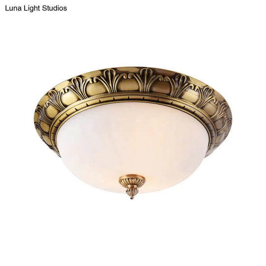 Colonial Style Brass Finish Flush Mount Ceiling Light 2/3/4 Heads White Frosted Glass