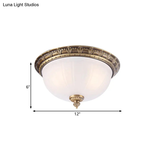 Colonial Style Brass Finish Flush Mount Ceiling Light 2/3/4 Heads White Frosted Glass