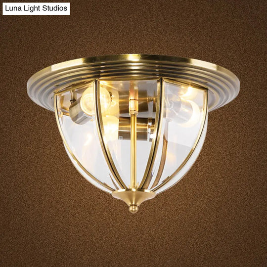 Colonial Style Brass Flushmount Lighting With Clear Glass Dome For Kitchen