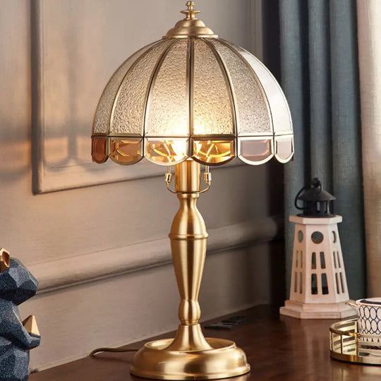 Colonial Style Brass Scalloped Nightstand Lamp With Opaque Glass - Ideal For Single Bedroom