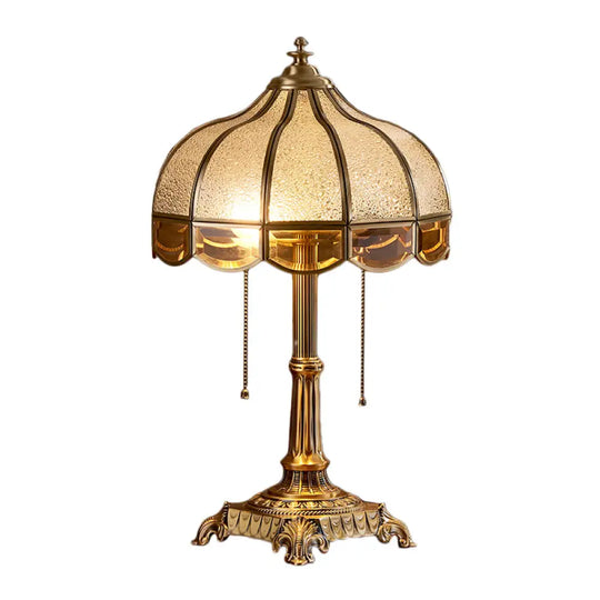 Colonial Style Brass Scalloped Nightstand Lamp With Opaque Glass - Ideal For Single Bedroom