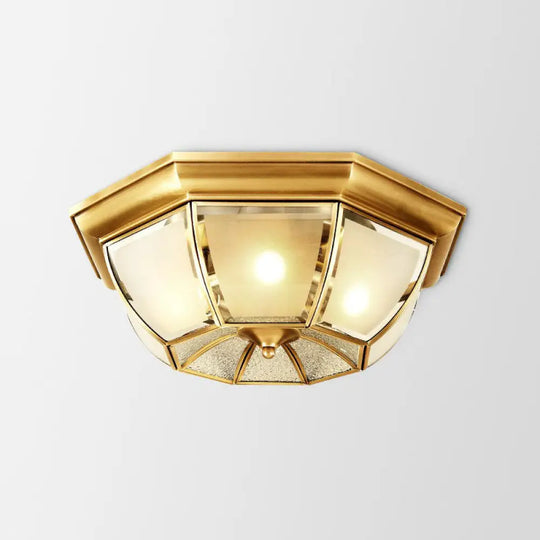 Colonial Style Ceiling Mounted Lamp With Brass Finish And Frost Glass Recessed Shade 3 /