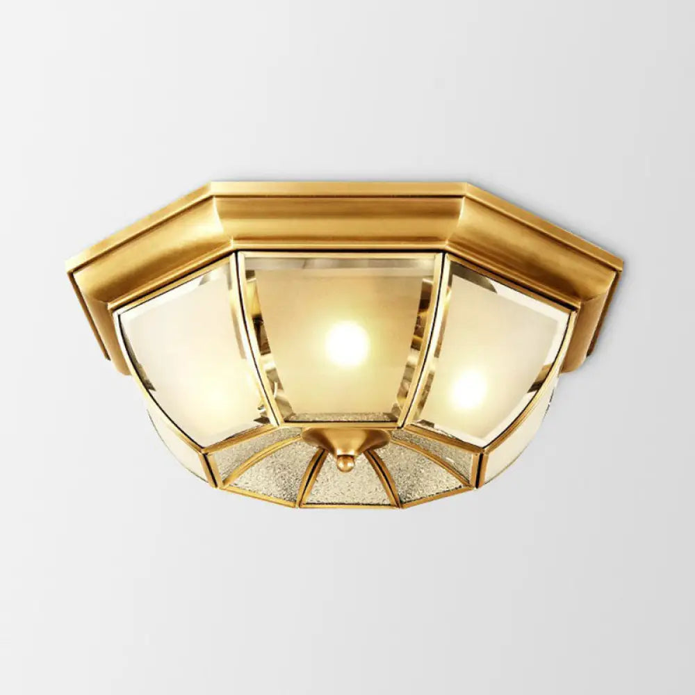 Colonial Style Ceiling Mounted Lamp With Brass Finish And Frost Glass Recessed Shade 4 /