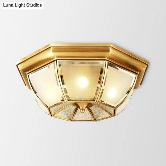 Colonial Style Ceiling Mounted Lamp With Brass Finish And Frost Glass Recessed Shade 4 /