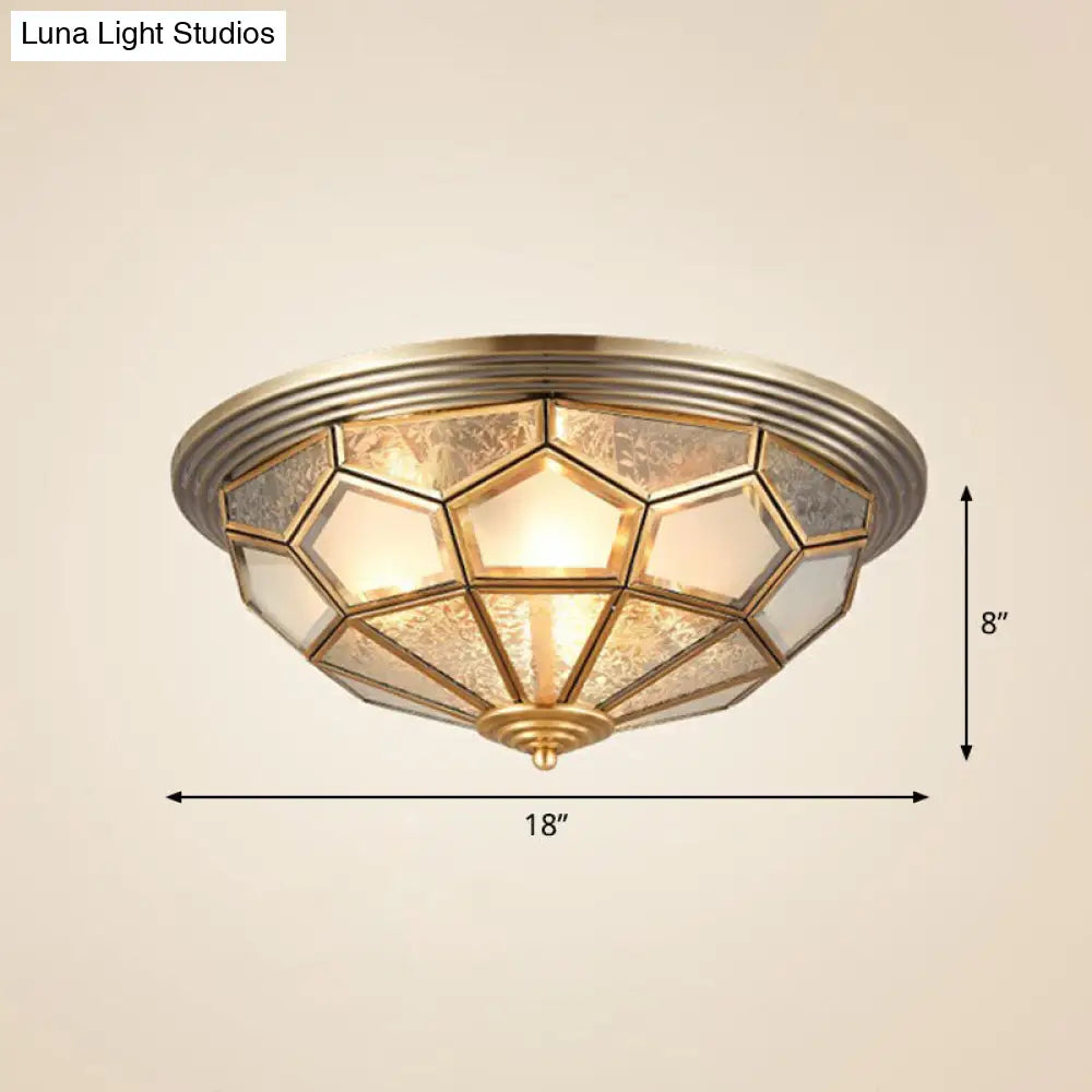 Colonial Style Dome Aisle Ceiling Light - Brass Flush Mount Lamp With Frosted Glass 4 /