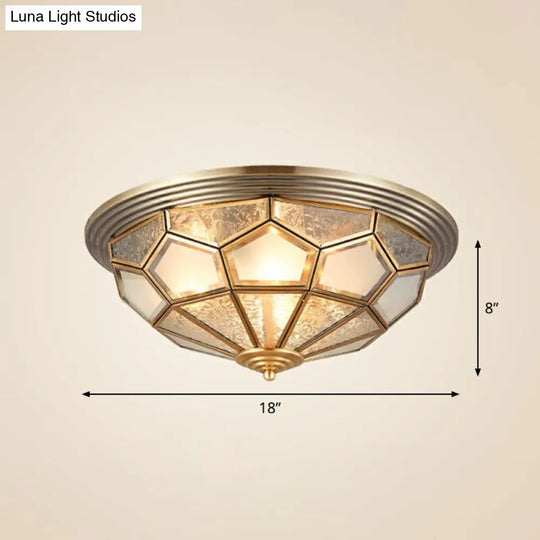 Colonial Style Dome Aisle Ceiling Light - Brass Flush Mount Lamp With Frosted Glass 4 /