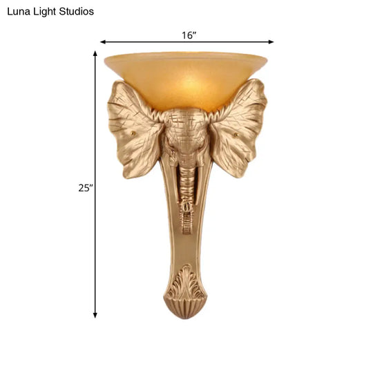 Colonial Style Gold Elephant Resin Wall Sconce - Flush Mount Light