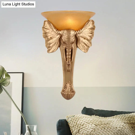 Colonial Style Gold Elephant Resin Wall Sconce - Flush Mount Light