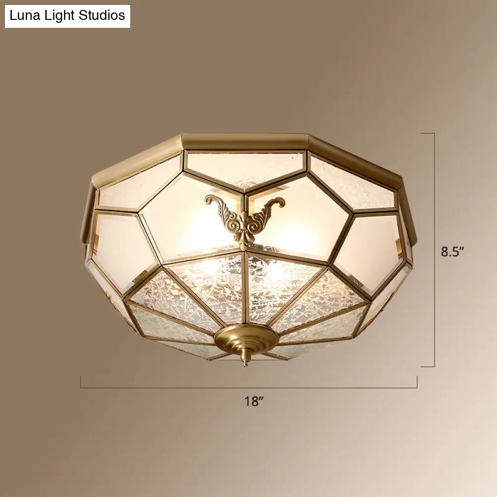 Colonial Style Gold Finish 4-Light Ceiling Flush Mount With Frosted Glass Bowl Shape