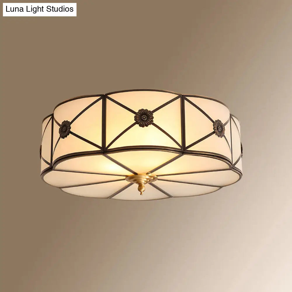 Colonial Style Gold Finish 4-Light Ceiling Flush Mount With Frosted Glass Bowl Shape / Flower