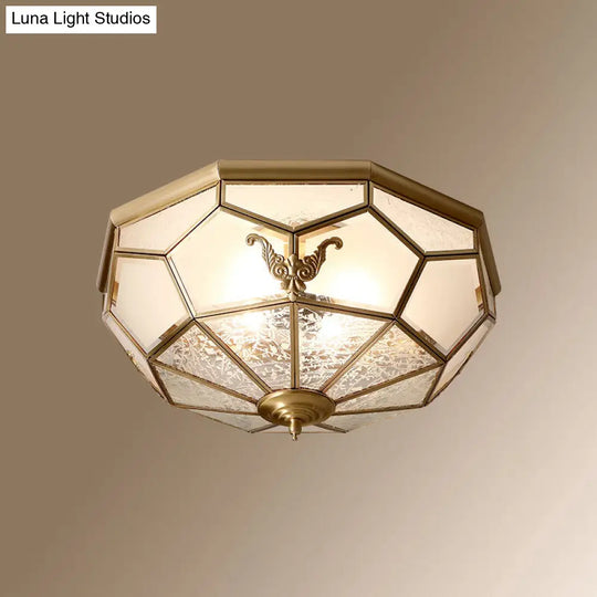 Colonial Style Gold Finish 4-Light Ceiling Flush Mount With Frosted Glass Bowl Shape / Cone