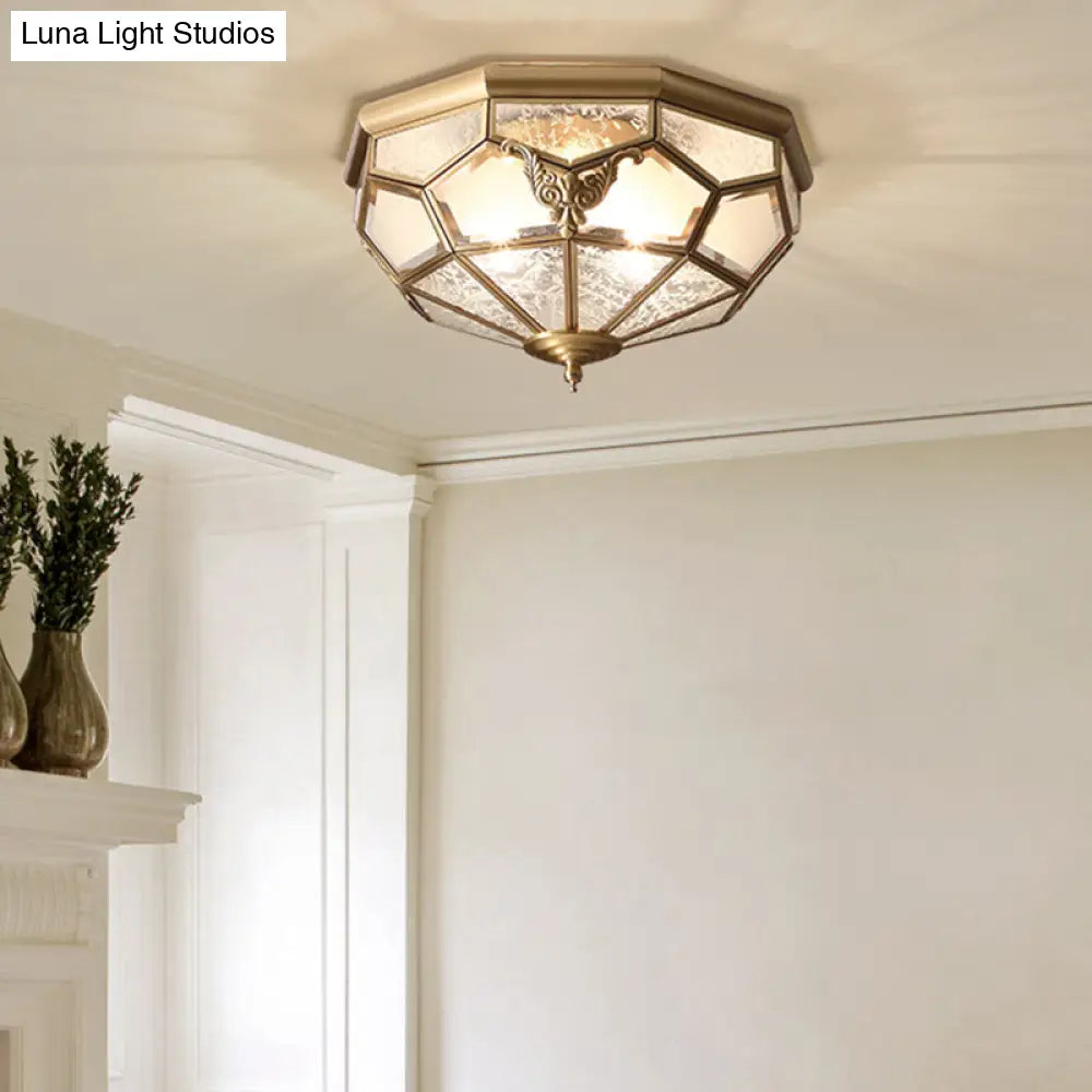 Colonial Style Gold Finish 4-Light Ceiling Flush Mount With Frosted Glass Bowl Shape