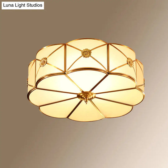 Colonial Style Gold Finish 4 - Light Ceiling Flush Mount With Frosted Glass Bowl Shape