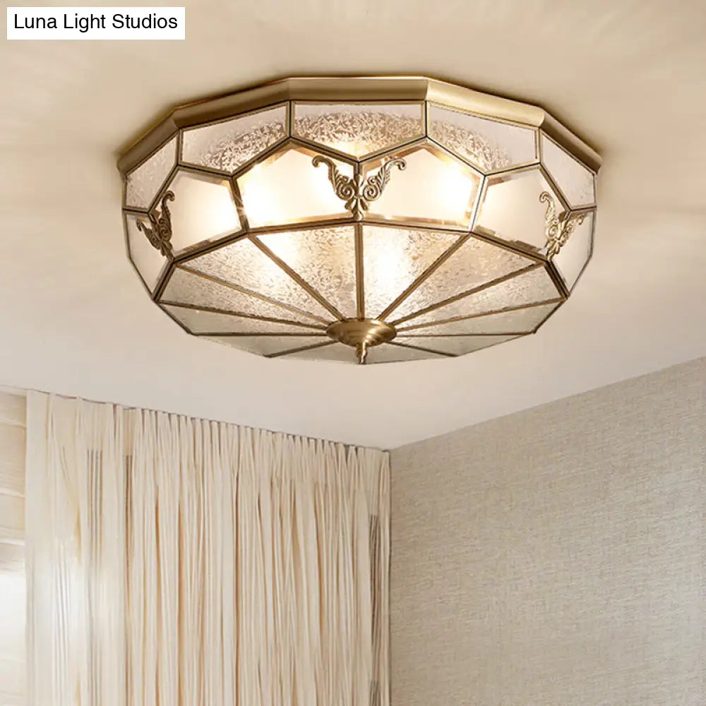 Colonial Style Gold Finish 4 - Light Ceiling Flush Mount With Frosted Glass Bowl Shape