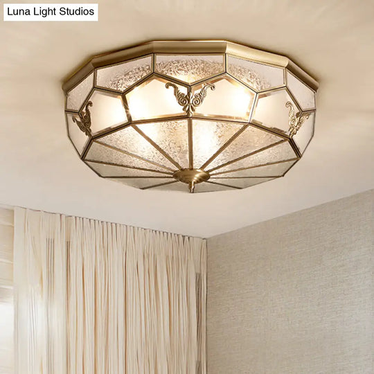 Colonial Style Gold Finish 4 - Light Ceiling Flush Mount With Frosted Glass Bowl Shape