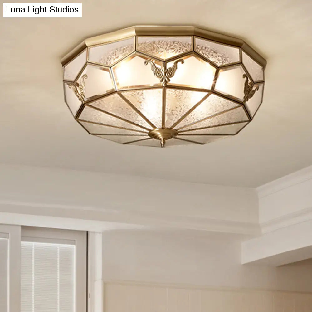 Colonial Style Gold Finish 4 - Light Ceiling Flush Mount With Frosted Glass Bowl Shape