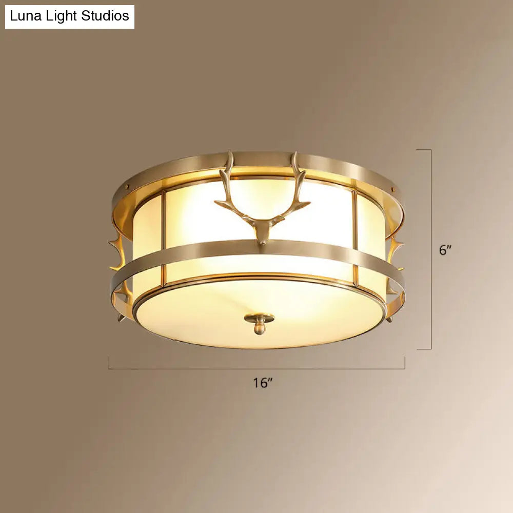 Colonial Style Gold Finish 4-Light Ceiling Flush Mount With Frosted Glass Bowl Shape