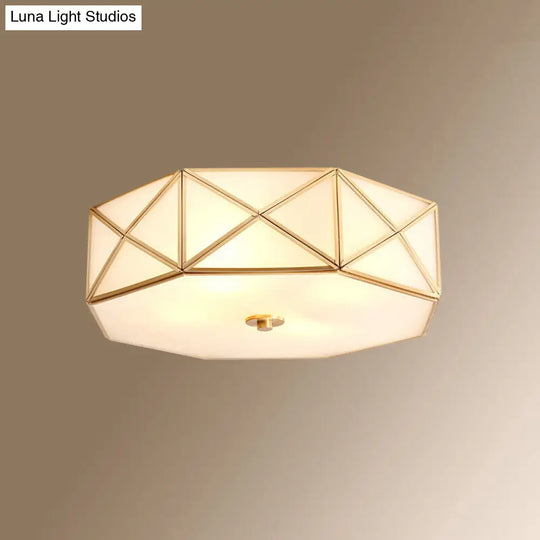 Colonial Style Gold Finish 4-Light Ceiling Flush Mount With Frosted Glass Bowl Shape / Polygon