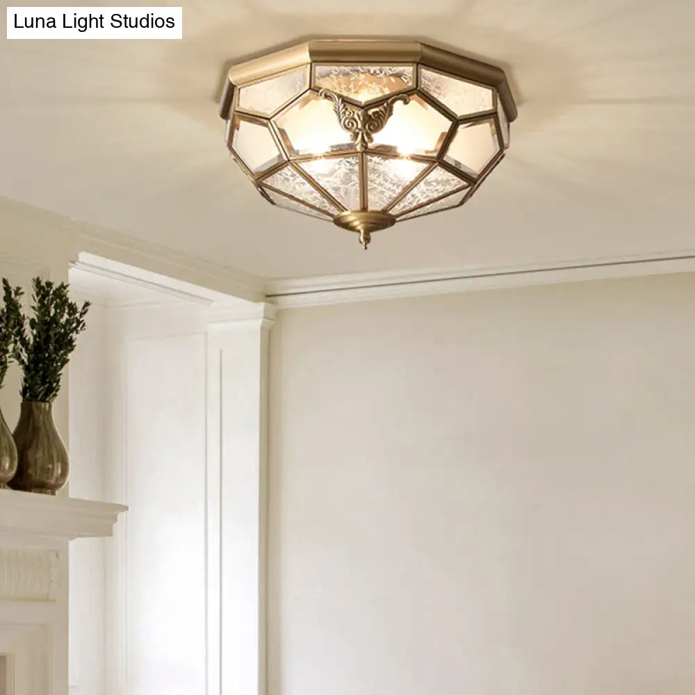 Colonial Style Gold Finish 4 - Light Ceiling Flush Mount With Frosted Glass Bowl Shape