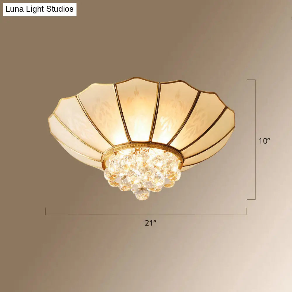 Colonial Style Gold Finish 4 - Light Ceiling Flush Mount With Frosted Glass Bowl Shape