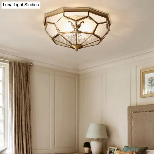 Colonial Style Gold Finish 4-Light Ceiling Flush Mount With Frosted Glass Bowl Shape