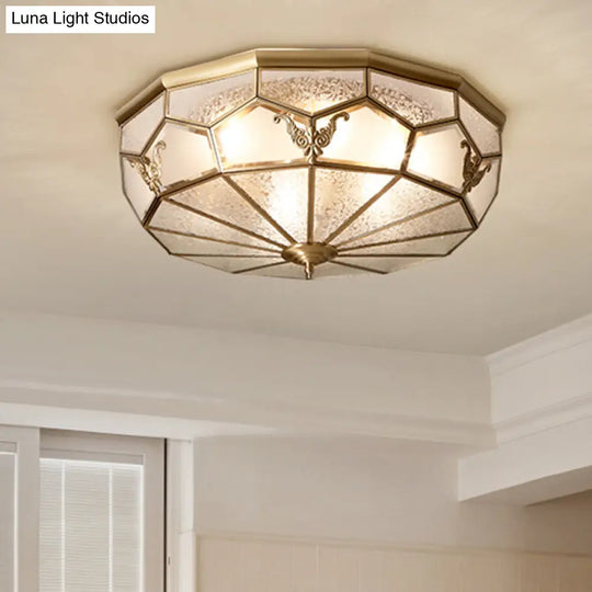 Colonial Style Gold Finish 4-Light Ceiling Flush Mount With Frosted Glass Bowl Shape