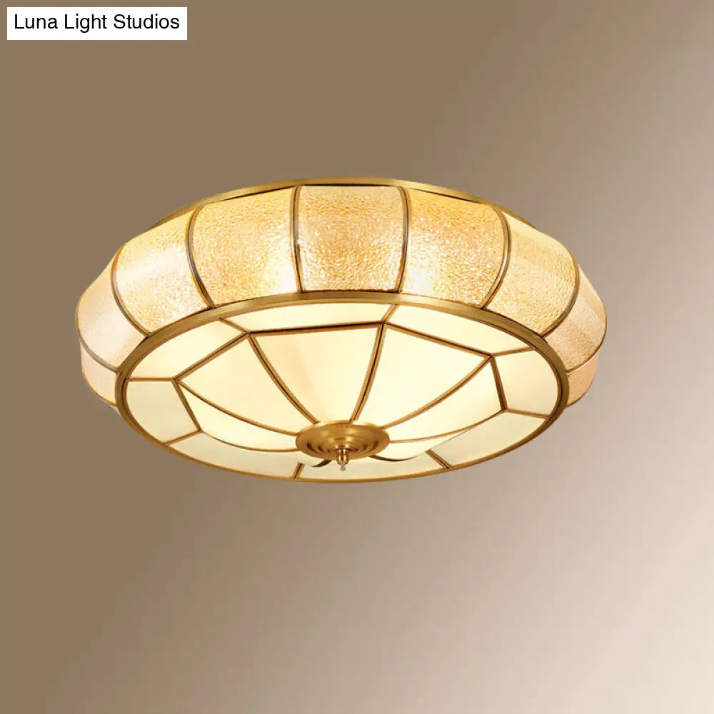 Colonial Style Gold Finish 4-Light Ceiling Flush Mount With Frosted Glass Bowl Shape / Pumpkin