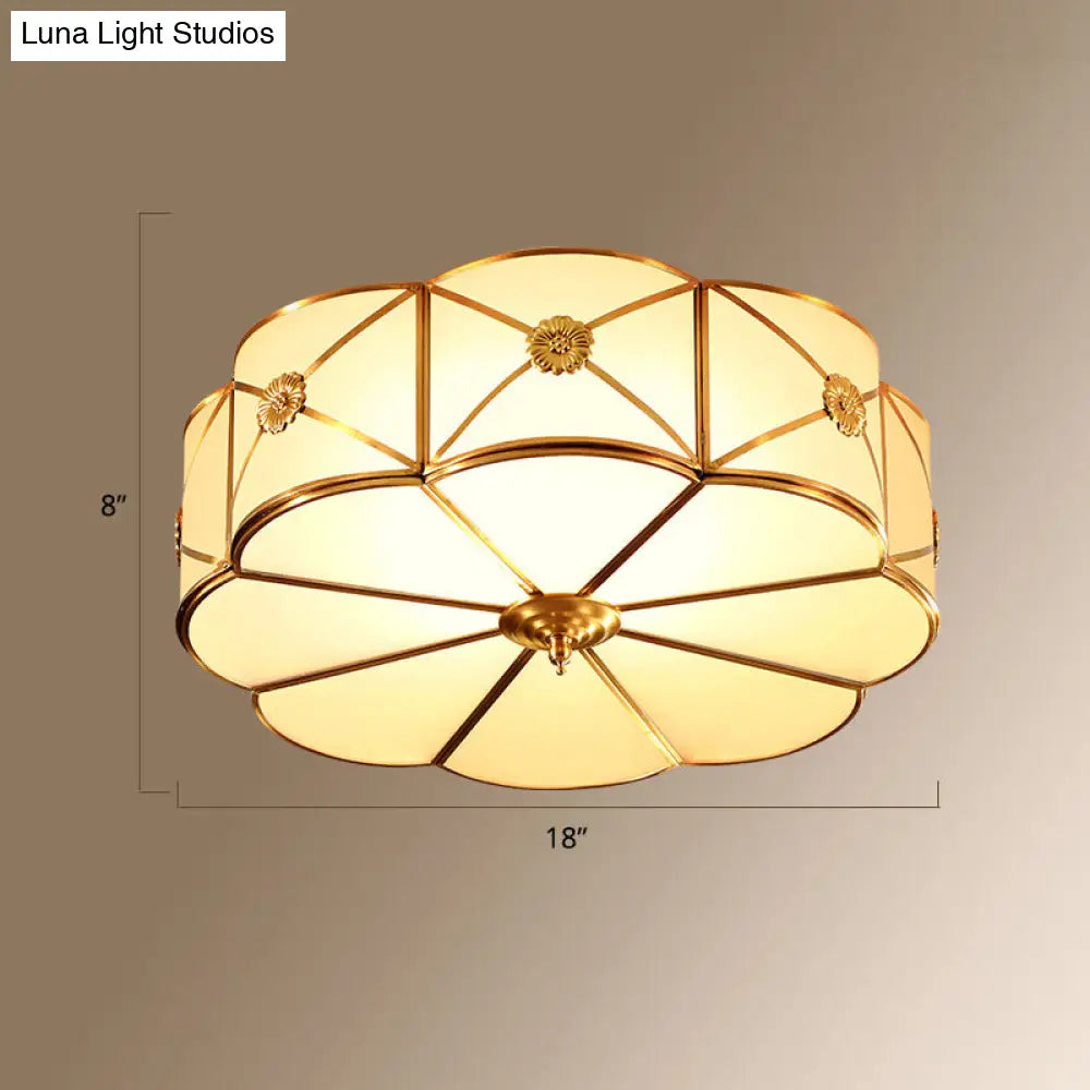 Colonial Style Gold Finish 4-Light Ceiling Flush Mount With Frosted Glass Bowl Shape