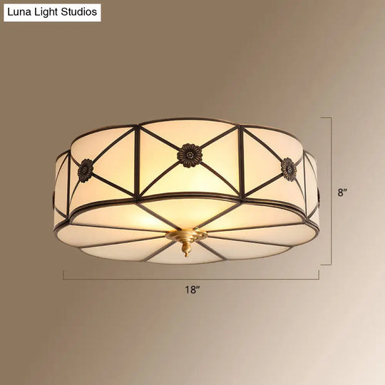 Colonial Style Gold Finish 4-Light Ceiling Flush Mount With Frosted Glass Bowl Shape