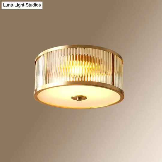 Colonial Style Gold Finish 4-Light Ceiling Flush Mount With Frosted Glass Bowl Shape / Cylinder