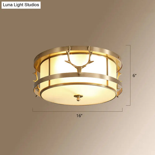 Colonial Style Gold Finish 4 - Light Ceiling Flush Mount With Frosted Glass Bowl Shape