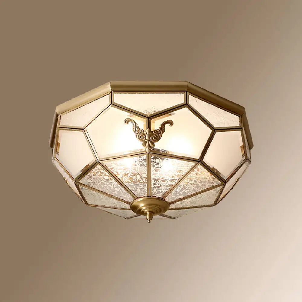 Colonial Style Gold Finish 4 - Light Ceiling Flush Mount With Frosted Glass Bowl Shape / Cone