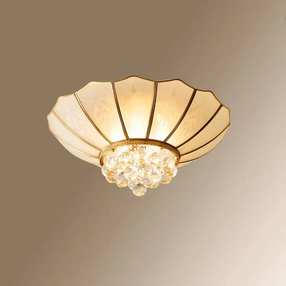 Colonial Style Gold Finish 4 - Light Ceiling Flush Mount With Frosted Glass Bowl Shape / Crystal