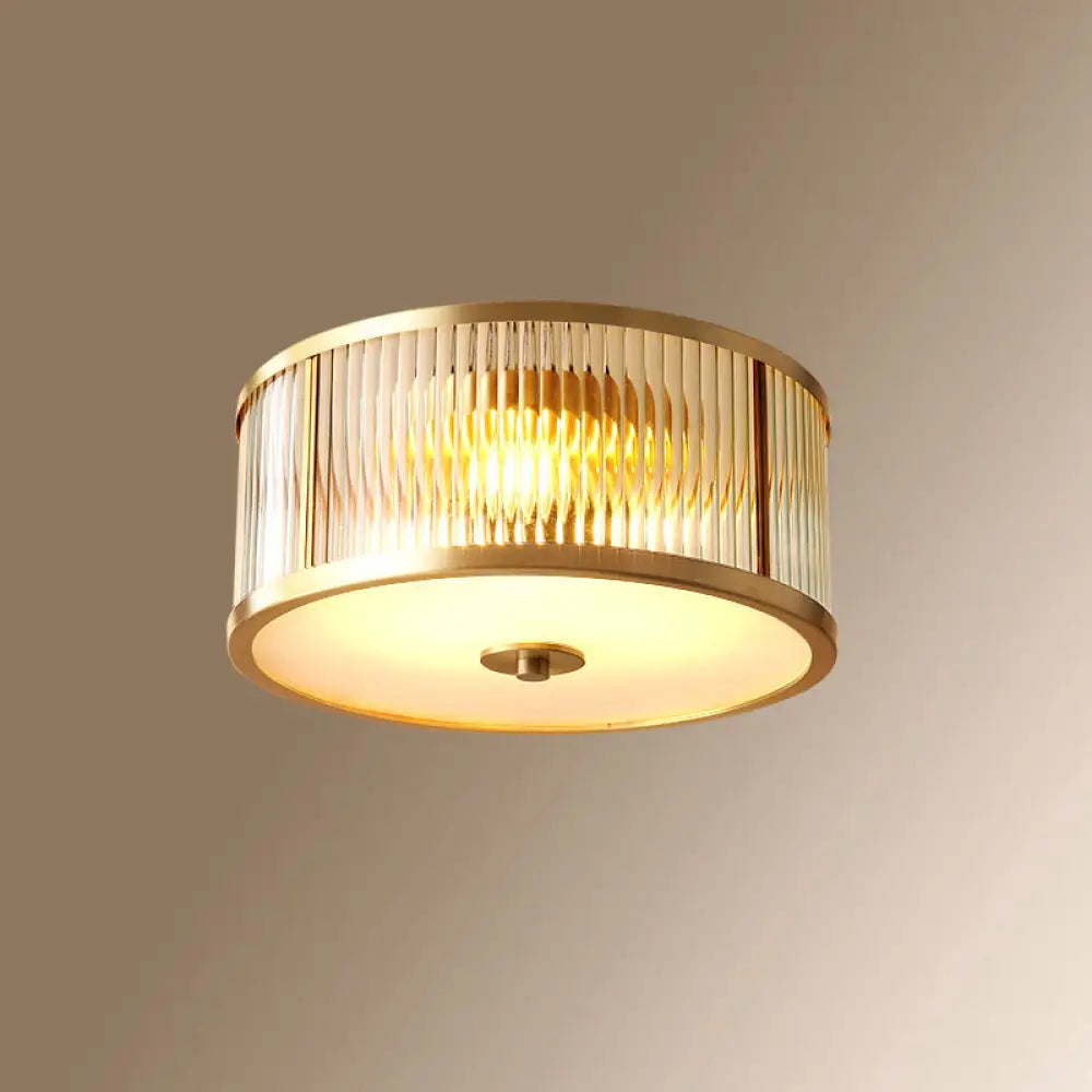 Colonial Style Gold Finish 4 - Light Ceiling Flush Mount With Frosted Glass Bowl Shape / Cylinder