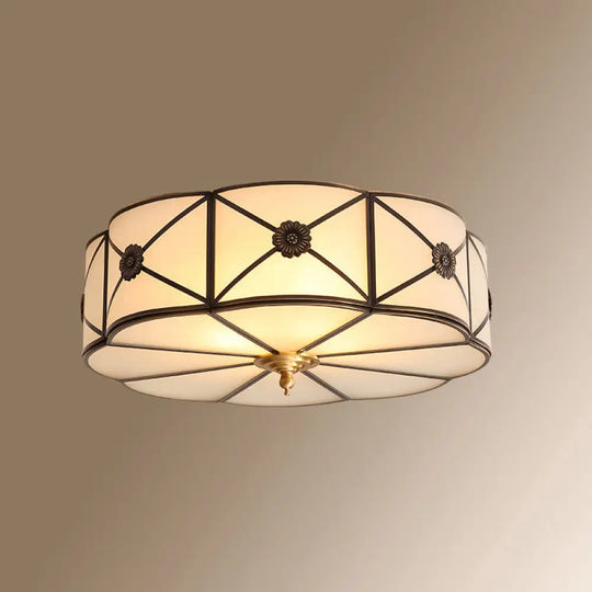 Colonial Style Gold Finish 4 - Light Ceiling Flush Mount With Frosted Glass Bowl Shape / Flower