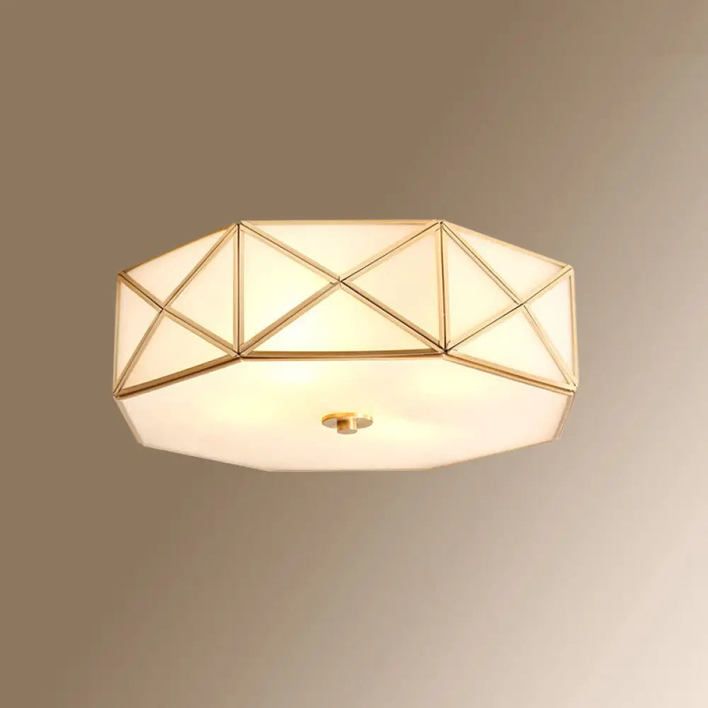 Colonial Style Gold Finish 4 - Light Ceiling Flush Mount With Frosted Glass Bowl Shape / Polygon