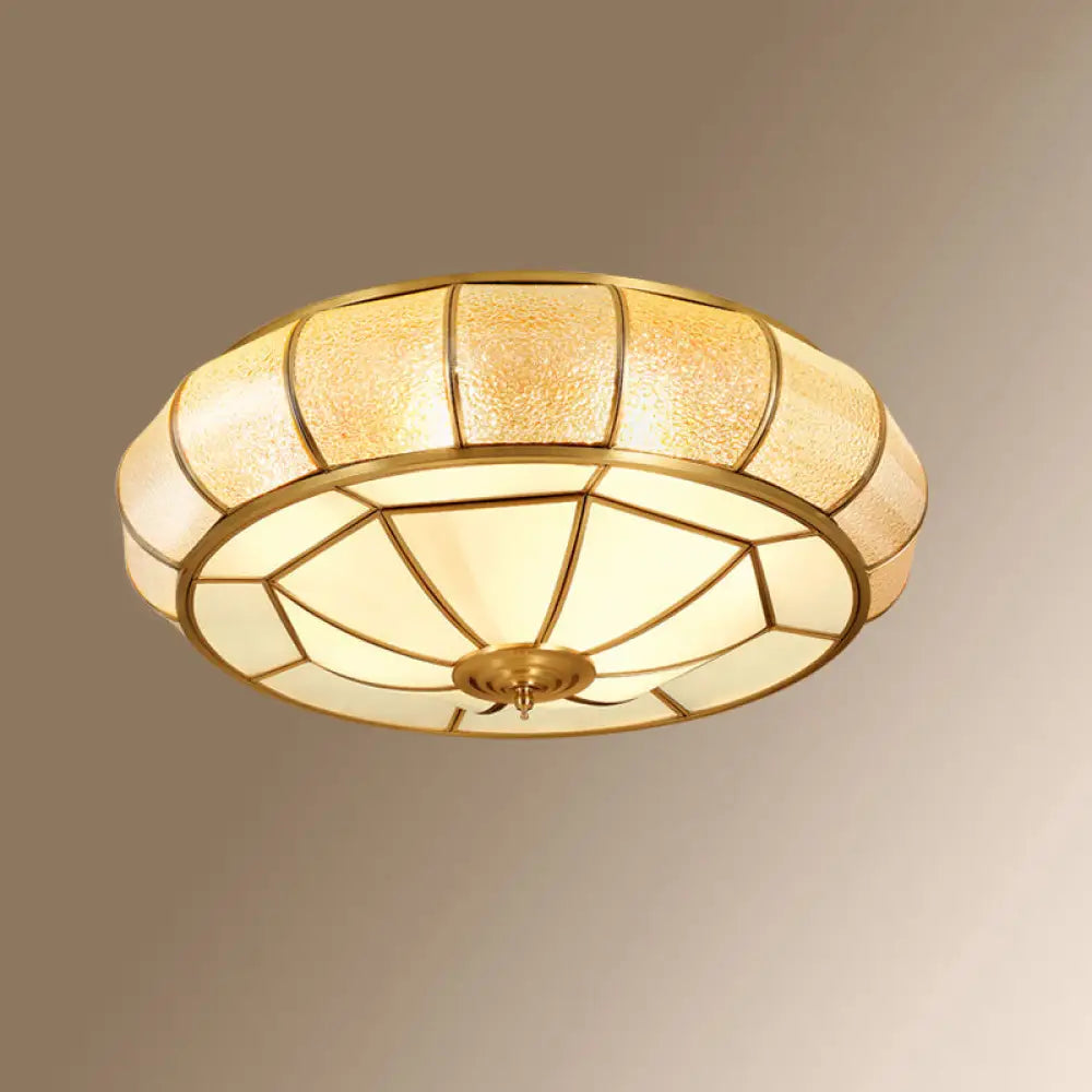 Colonial Style Gold Finish 4 - Light Ceiling Flush Mount With Frosted Glass Bowl Shape / Pumpkin