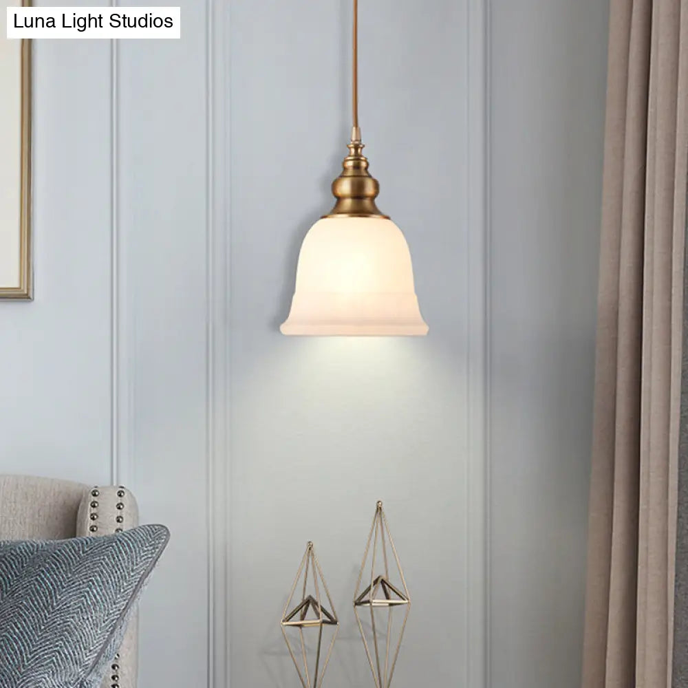 Colonial Style Gold Pendant Light With Satin Opal Glass Shade For Hallway