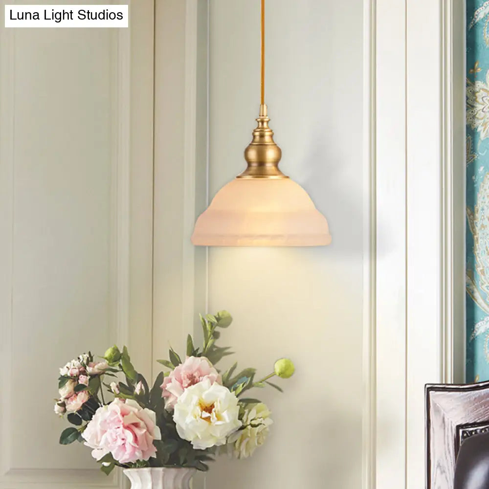 Colonial Style Gold Pendant Light With Satin Opal Glass Shade For Hallway