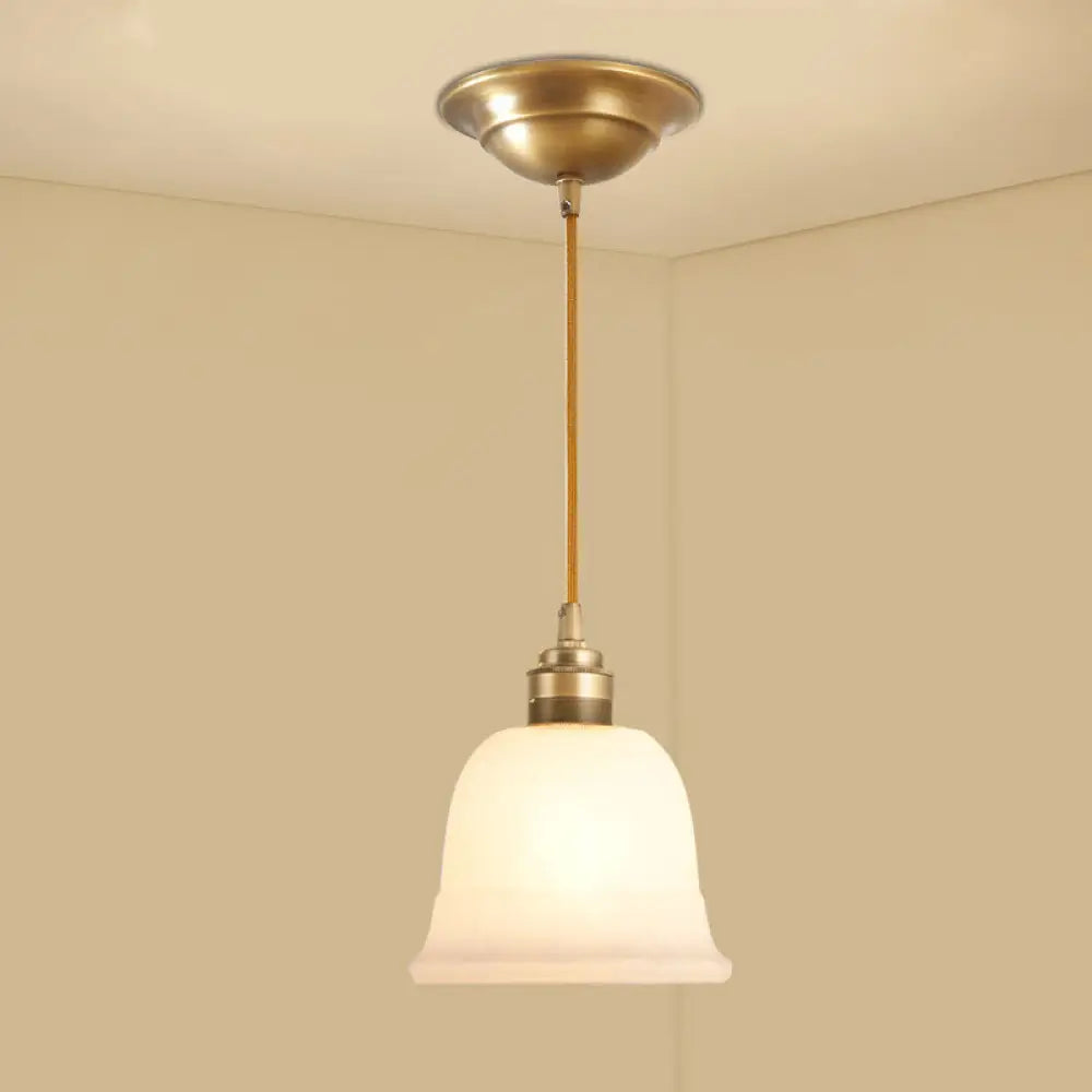 Colonial Style Gold Pendant Light With Satin Opal Glass Shade For Hallway / Lantern Cylinder