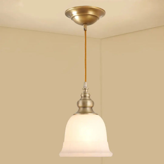 Colonial Style Gold Pendant Light With Satin Opal Glass Shade For Hallway / Lantern Gourd